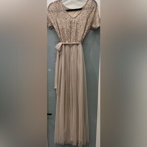 Candalite Dress Formal Gown Mauve Tulle Skirt Lace Sequin Maxi Size S